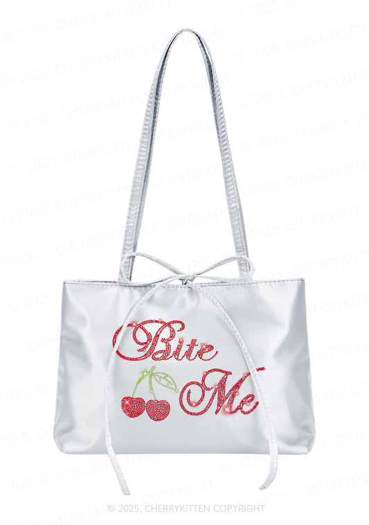 Rhinestone Red Cherry Bite Me Y2K Satin Bags Cherrykitten