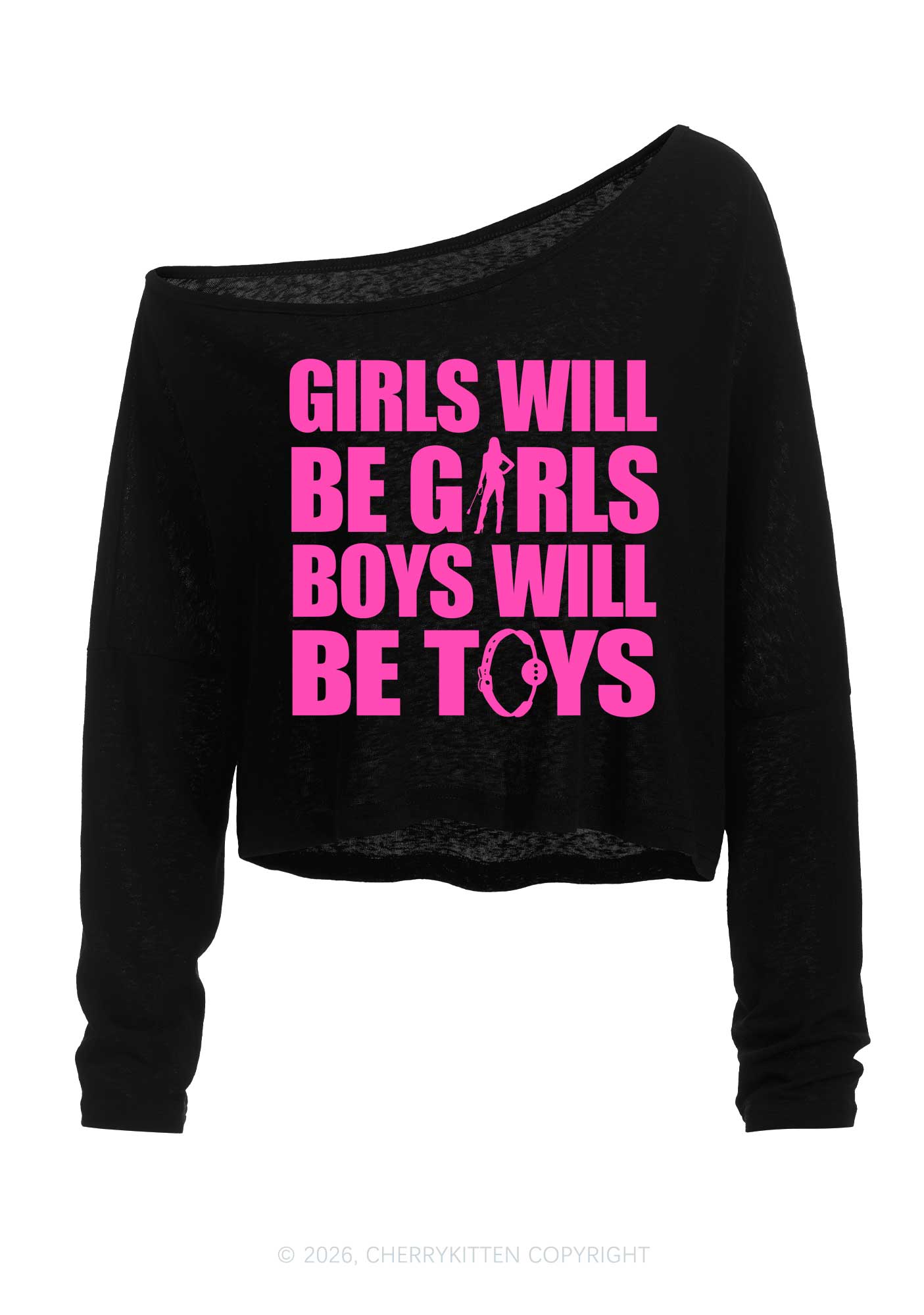 Girls Toys Y2K Off Shoulder Long Sleeve Crop Top Cherrykitten