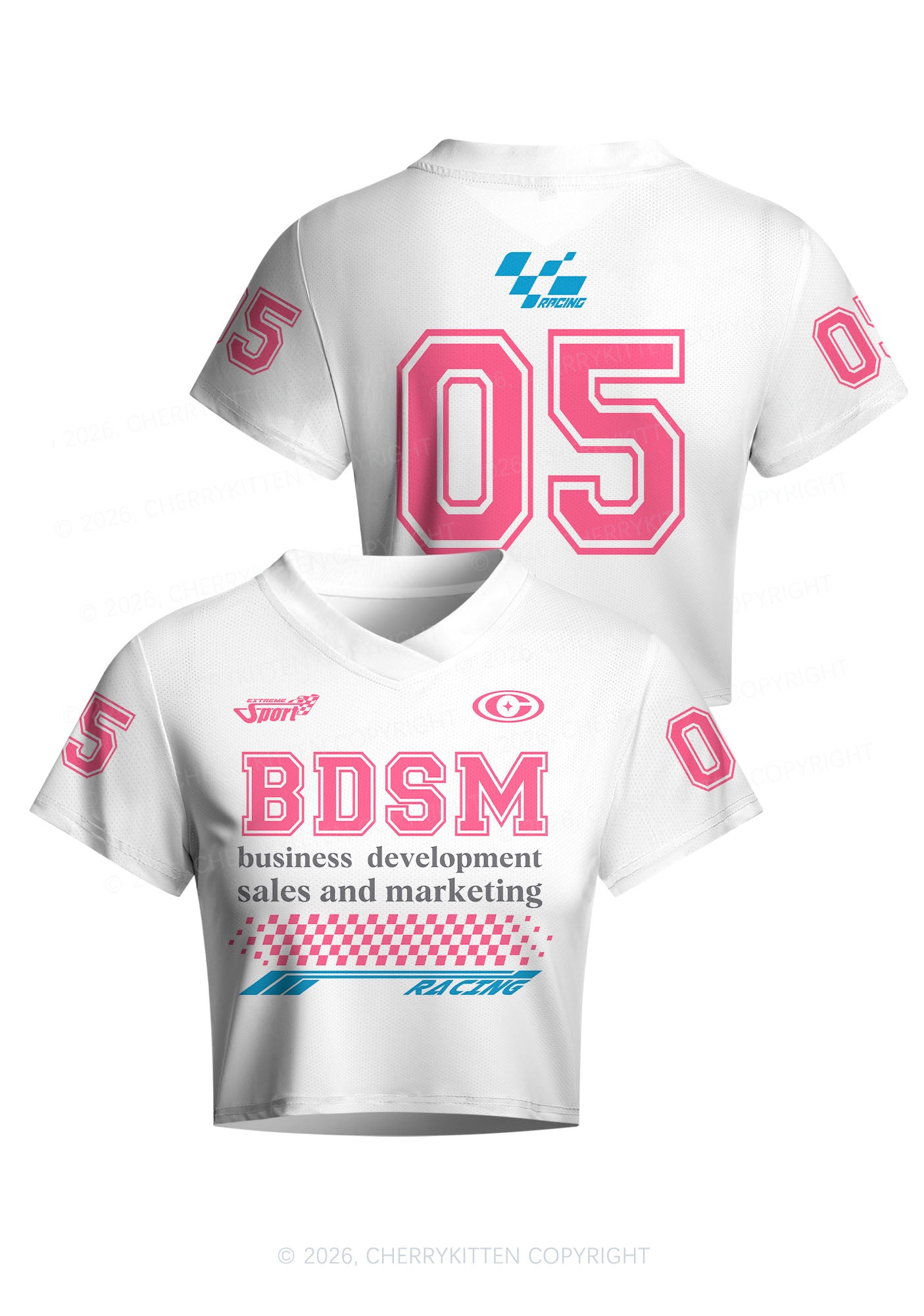 Pink BDSM Y2K Crop Football Jersey Shirts Cherrykitten
