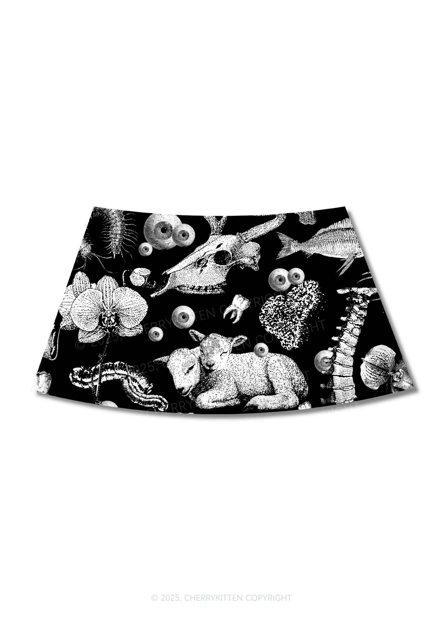 Halloween Dark Sheep Bone Y2K Print Mini Skirt Cherrykitten