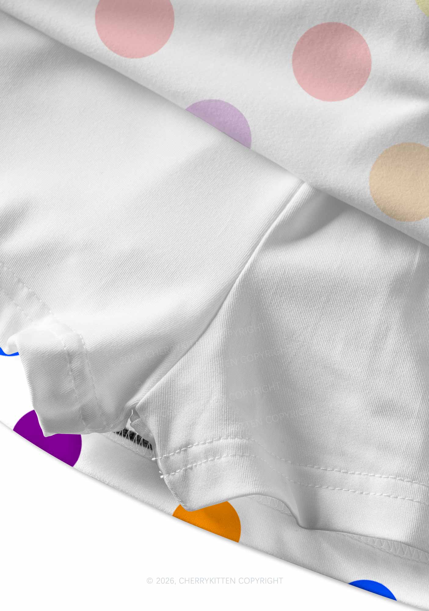 Rainbow Dots On White Pride Y2K Print Mini Skirt Cherrykitten