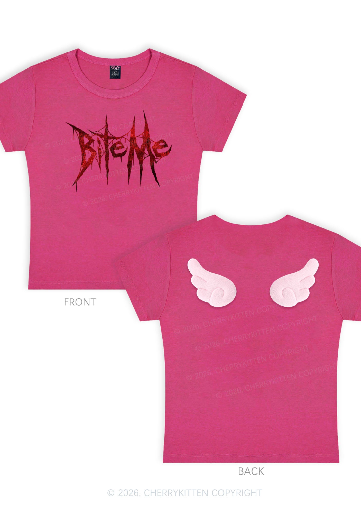 Halloween Bite Me Y2K Goth Angel Wings Baby Tee Cherrykitten