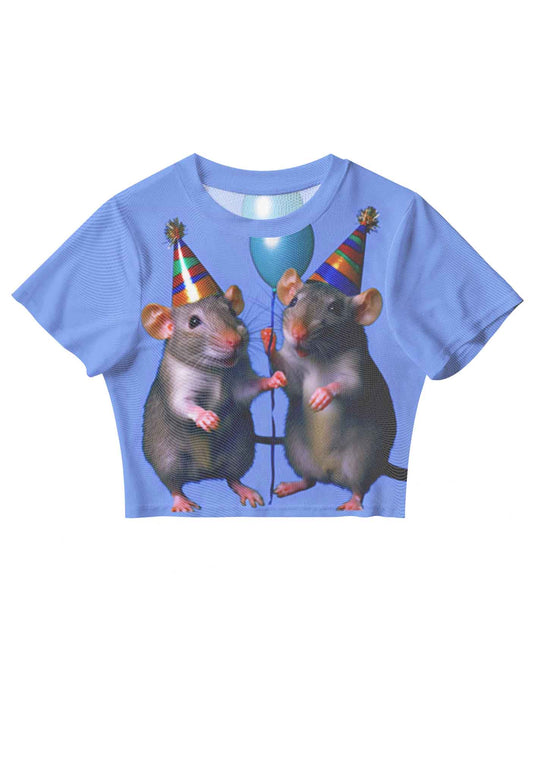 Balloon Party Rats Y2K Mesh Crop Top Cherrykitten