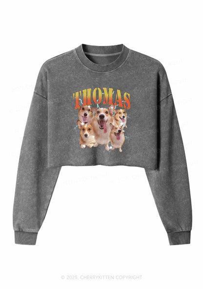 Custom Pet Photo Y2K Crop Washed Sweatshirts Cherrykitten