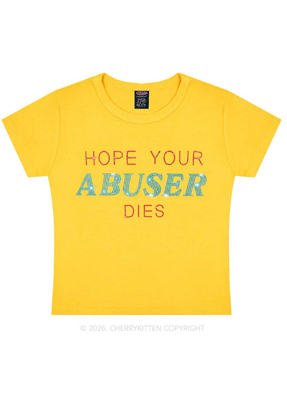 Rhinestone Hope Your Abuser Dies Y2K Baby Tee Cherrykitten