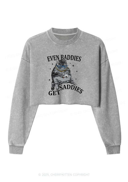 Even Baddies Get Saddies Y2K Crop Washed Sweatshirts Cherrykitten