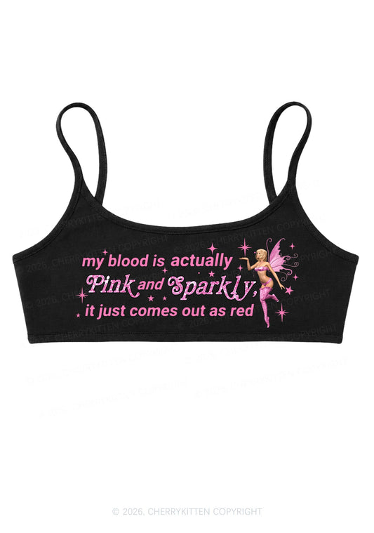 My Blood Is Pink And Sparkly Y2K Super Crop Cami Cherrykitten