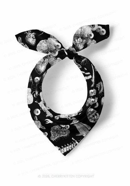 Halloween Goth Animal Bone Skull Y2K Print Square Bandana Cherrykitten