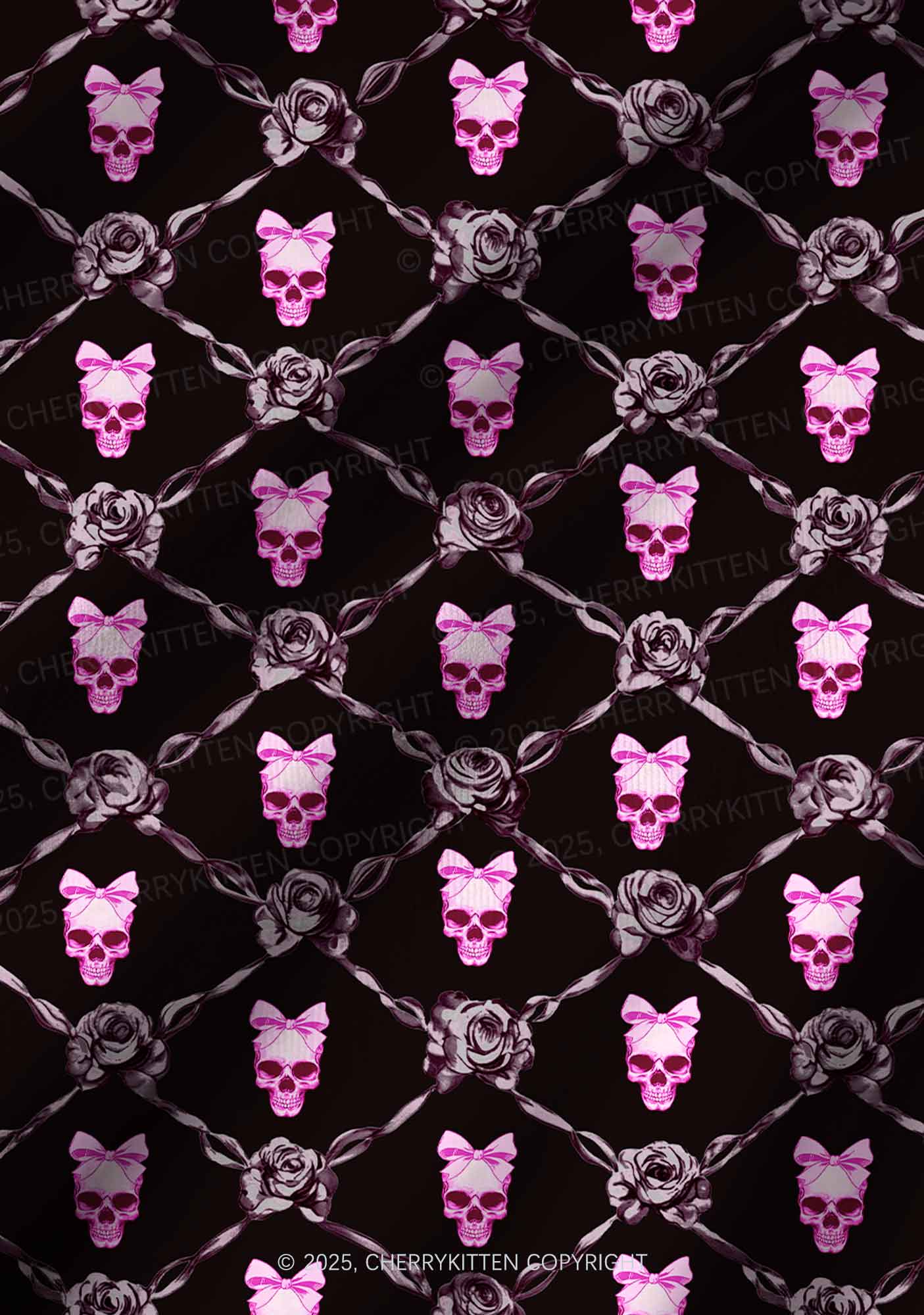 Halloween Pink Skull Y2K Print Long Sleeve Pajama Set Cherrykitten
