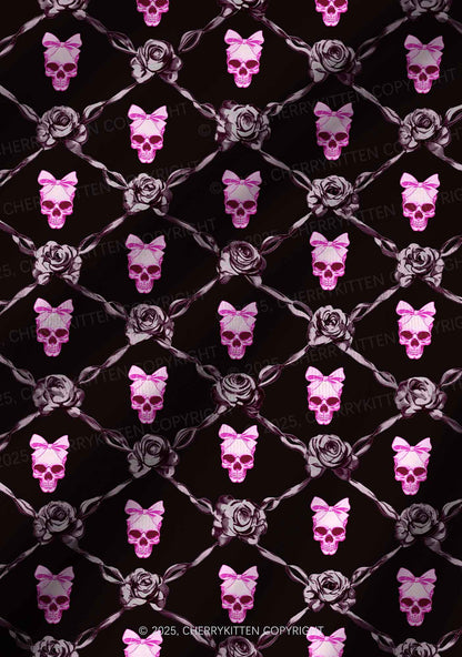 Halloween Pink Skull Y2K Print Long Sleeve Pajama Set Cherrykitten
