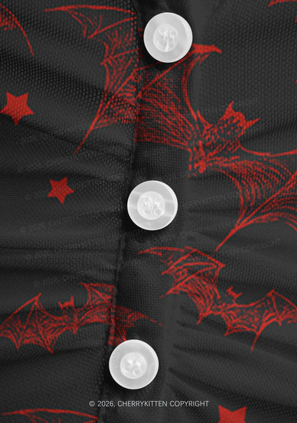 Bat And Star Y2K Mesh Ruched Waist V Neck Top Cherrykitten