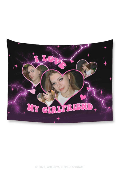 Custom I Love My Girlfriend Valentine's Day Flag Y2K Tapestry Cherrykitten