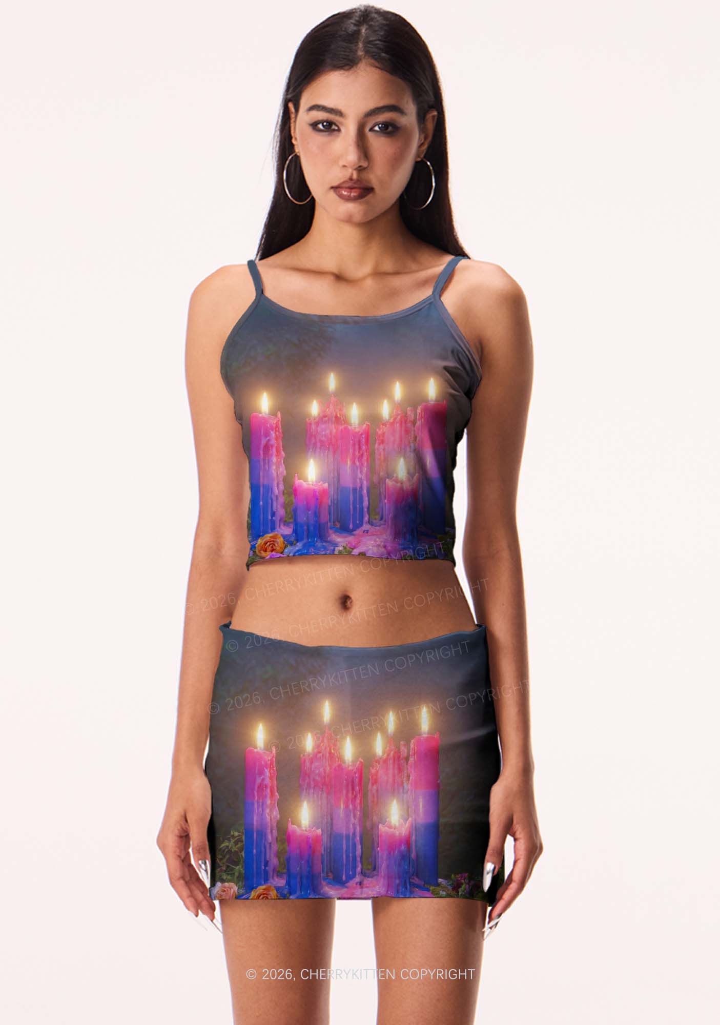 Bisexual Melting Candles Pride Y2K Print Cami Crop Top Cherrykitten