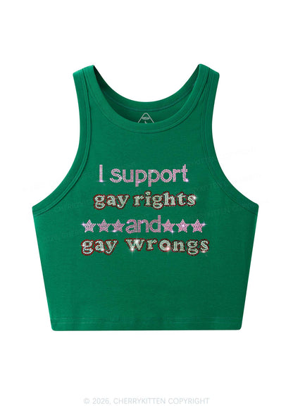 Rhinestone I Support Gay Rights Y2K Crop Tank Top Cherrykitten
