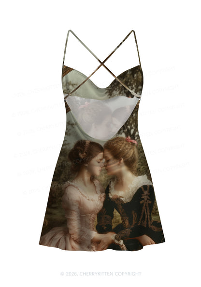 Whispers Girls Pride Y2K Print Satin Cowl Neck Slip Dress Cherrykitten