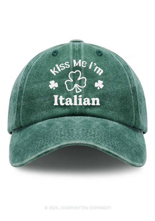 Embroidered Kiss Me Im Italian St Patricks Y2K Washed Baseball Cap Cherrykitten