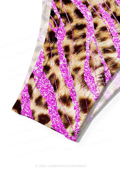Sparkle Pink Leopard Y2K Print Bikini Set Cherrykitten