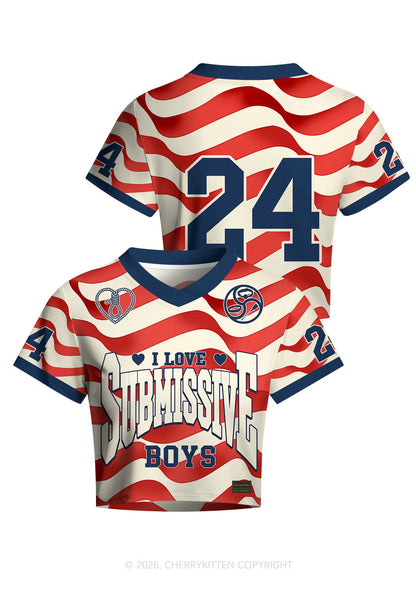 I Love S Boys Y2K Crop Football Jersey Shirts Cherrykitten
