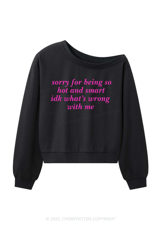 Sorry For Being So Smart Y2K Off Shoulder Sweatshirts Cherrykitten