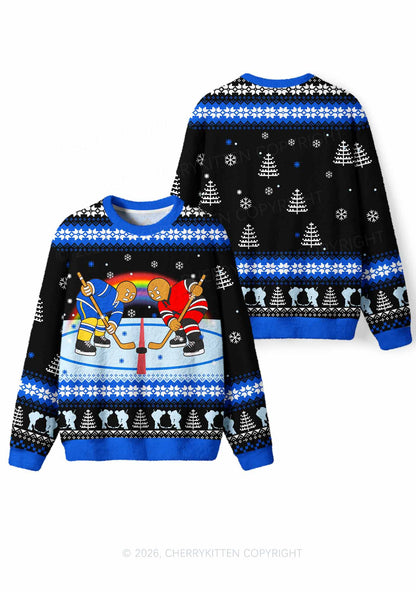 Blue Hockey Gingerbread Man Y2K Knit Sweatshirt Cherrykitten