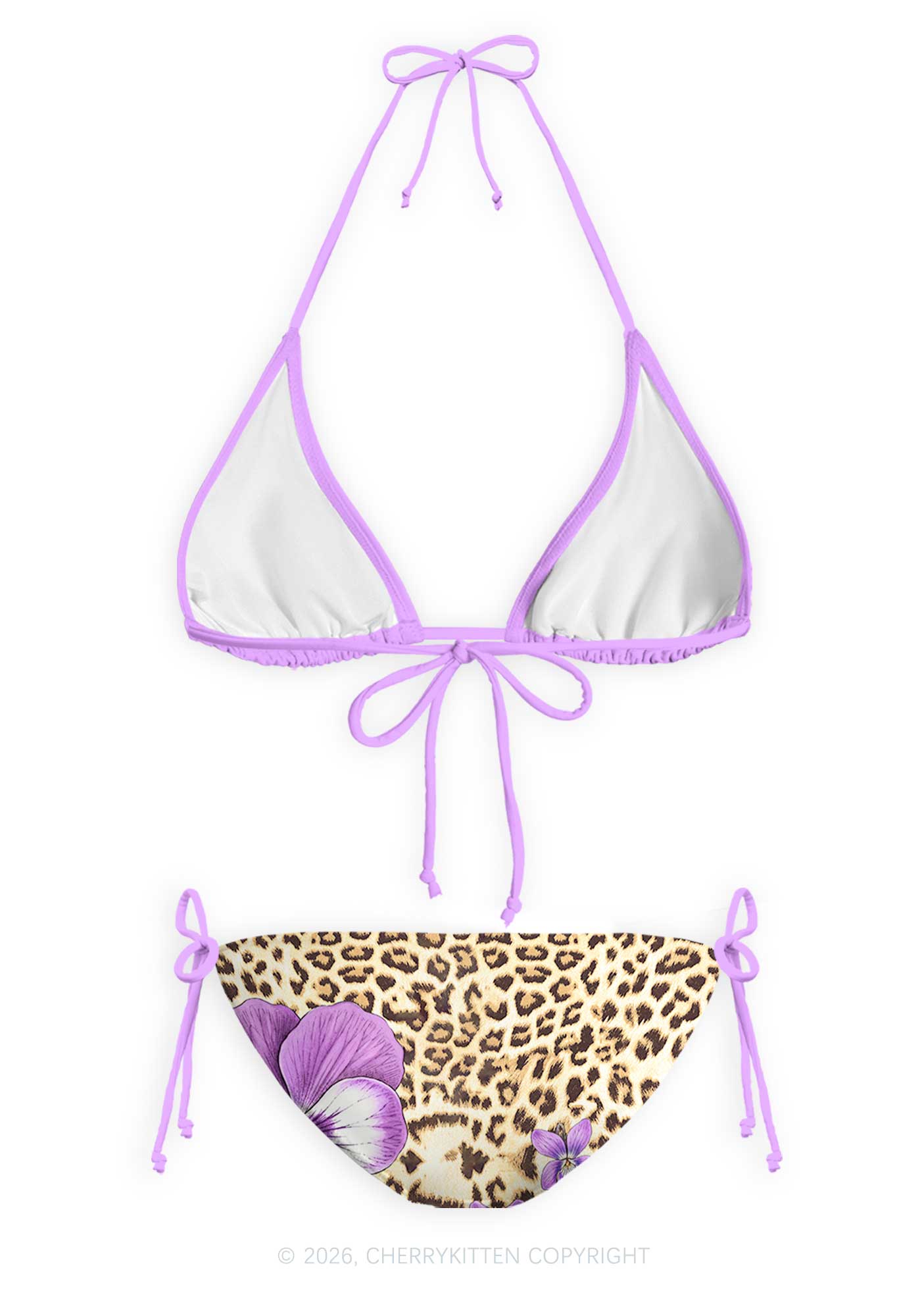 Purple Floral Sapphic Leopard Pride Y2K Print Bikini Set Cherrykitten