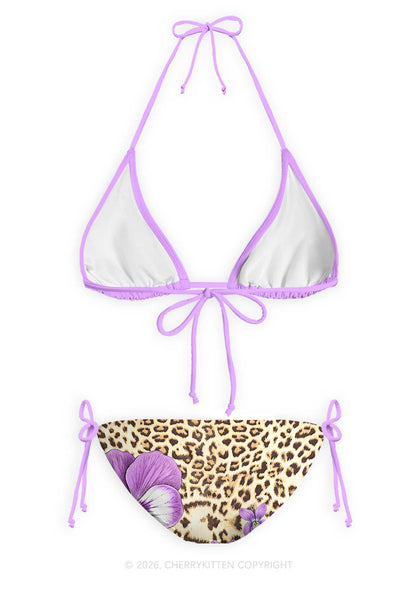 Purple Floral Sapphic Leopard Pride Y2K Print Bikini Set Cherrykitten
