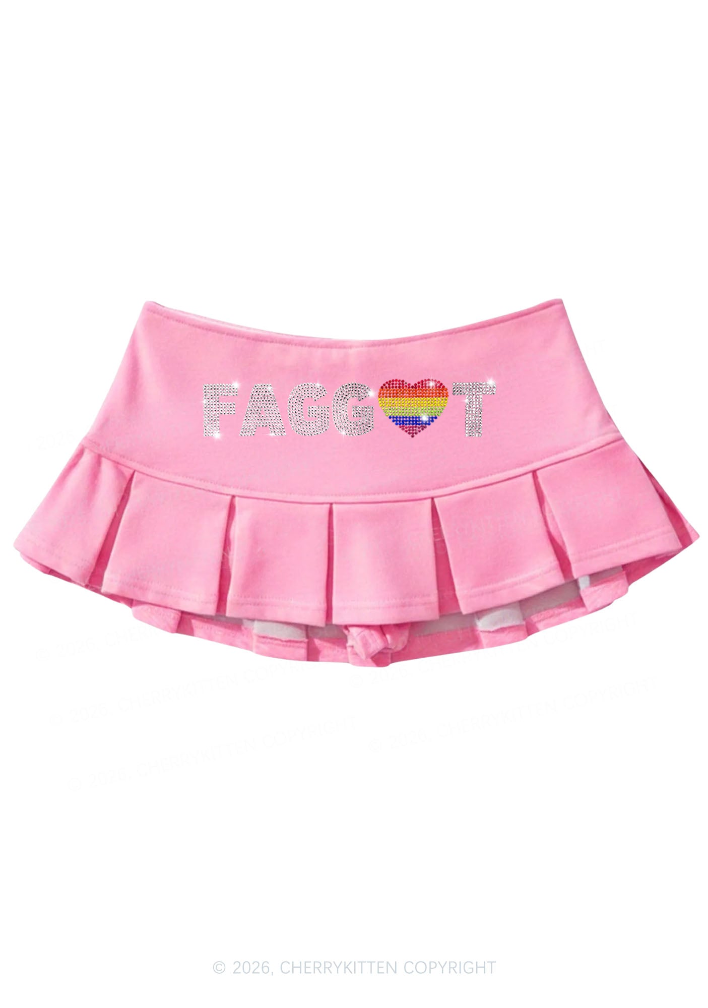 Rhinestone Rainbow Heart Faggot Pride Y2K Mini Pleated Skirts Cherrykitten