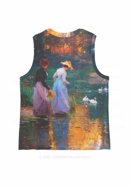 Sunset Pond Swans Pride Y2K Mesh Muscle Tank Cherrykitten