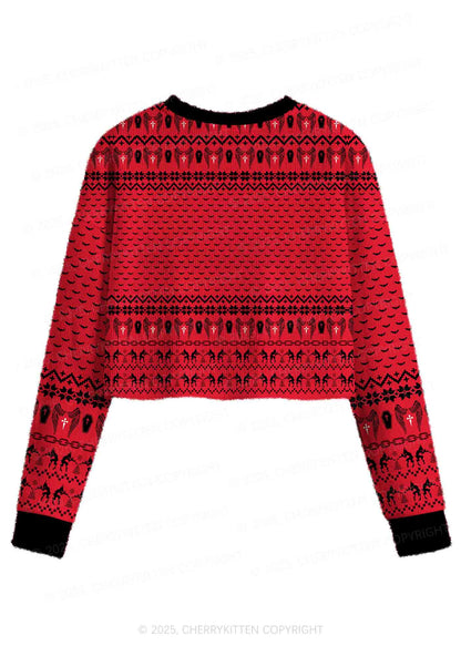 Cuntry Angle Y2K Christmas Crop Knit Sweatshirt Cherrykitten