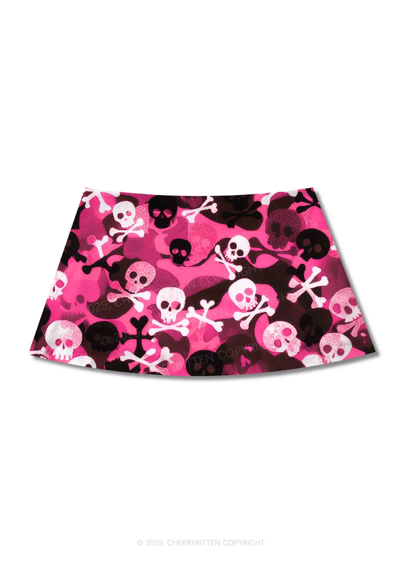 Halloween Pink Camouflage Skull Y2K Print Mini Skirt Cherrykitten
