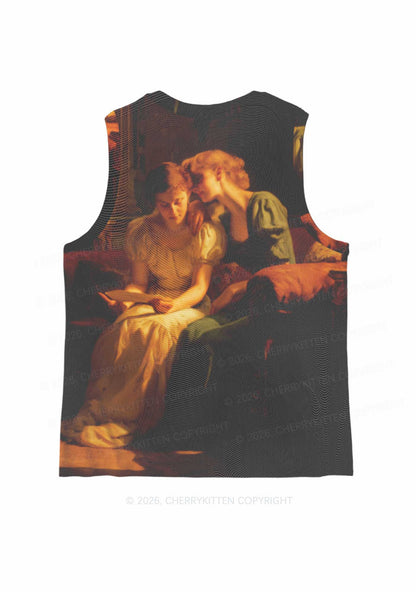 Two Women Reading Letter Pride Y2K Mesh Muscle Tank Cherrykitten