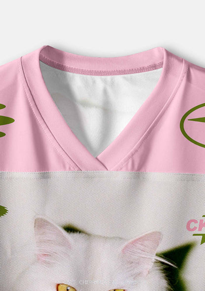 Custom Pink Bow Cat Y2K Crop Sport Jersey Shirts Cherrykitten