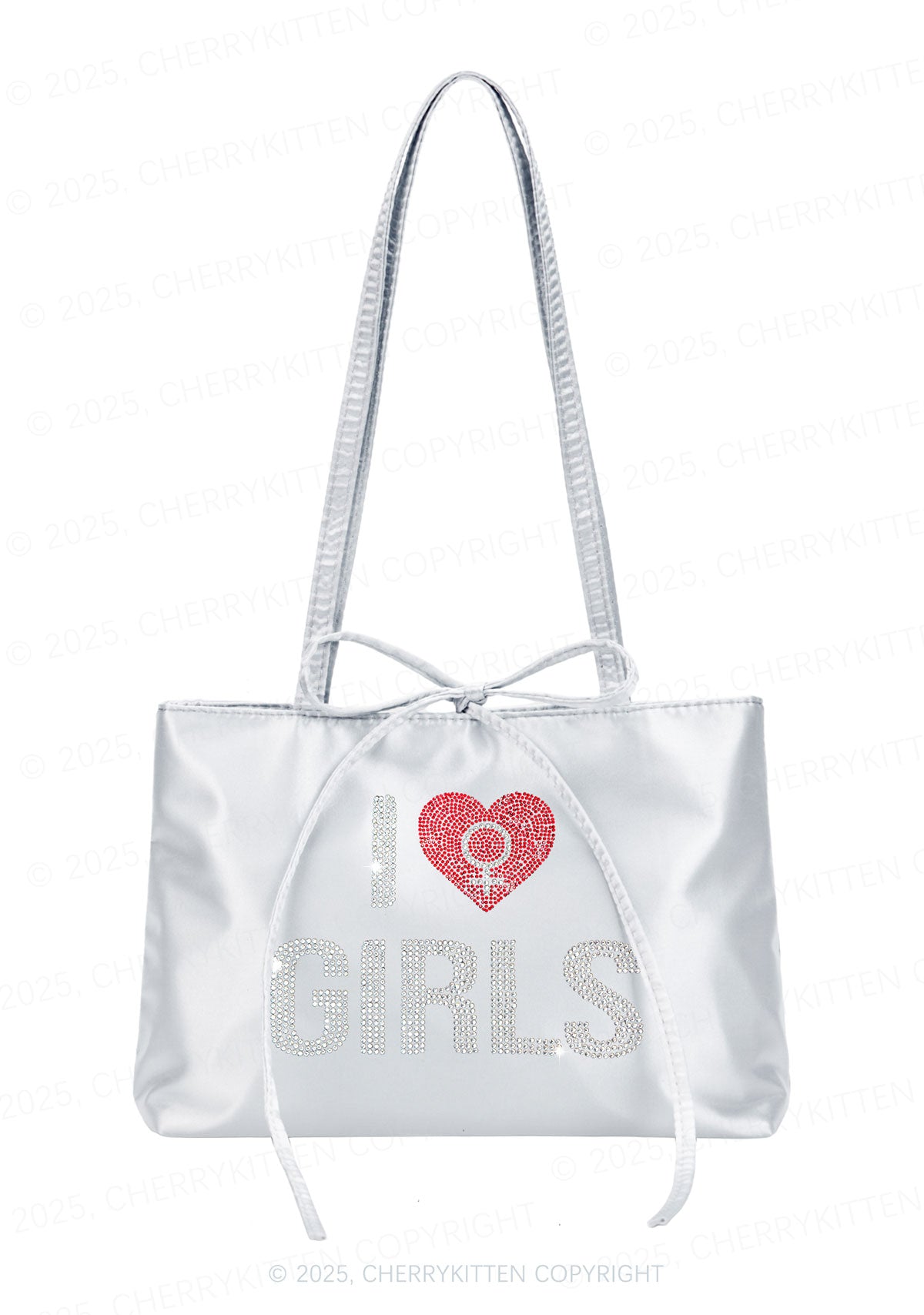 Rhinestone I Love Girls Pride Y2K Satin Bags Cherrykitten