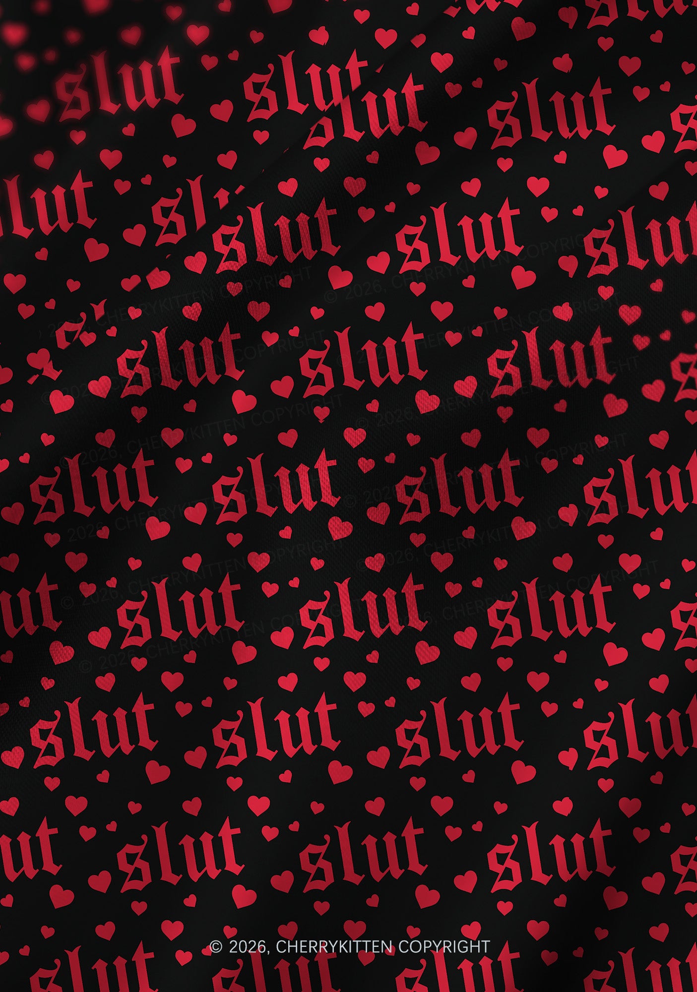 Black Slxt Y2K Print Satin Cowl Neck Slip Dress Cherrykitten