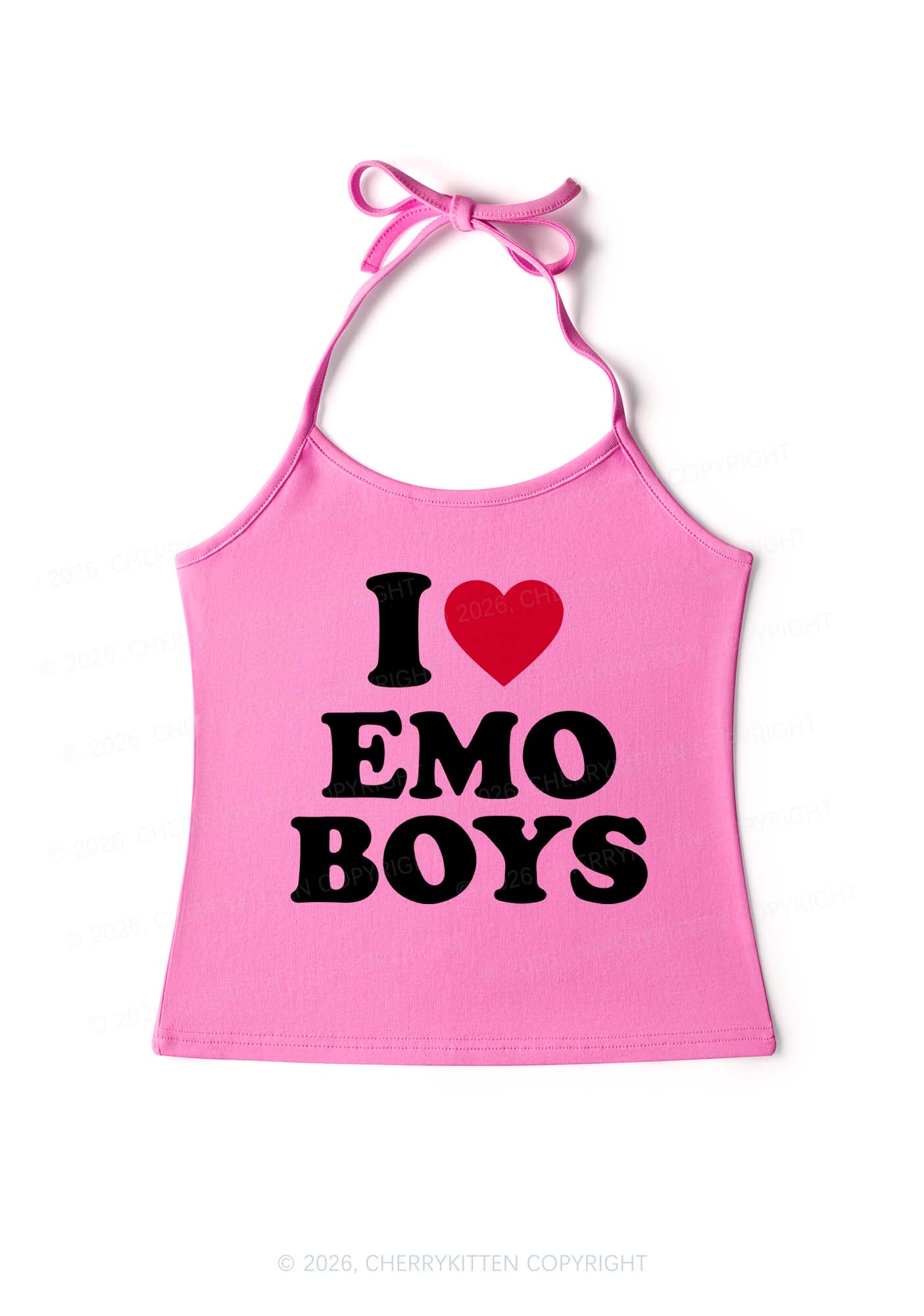 I Love Emo Boys Y2K Halter Neck Cami Cherrykitten