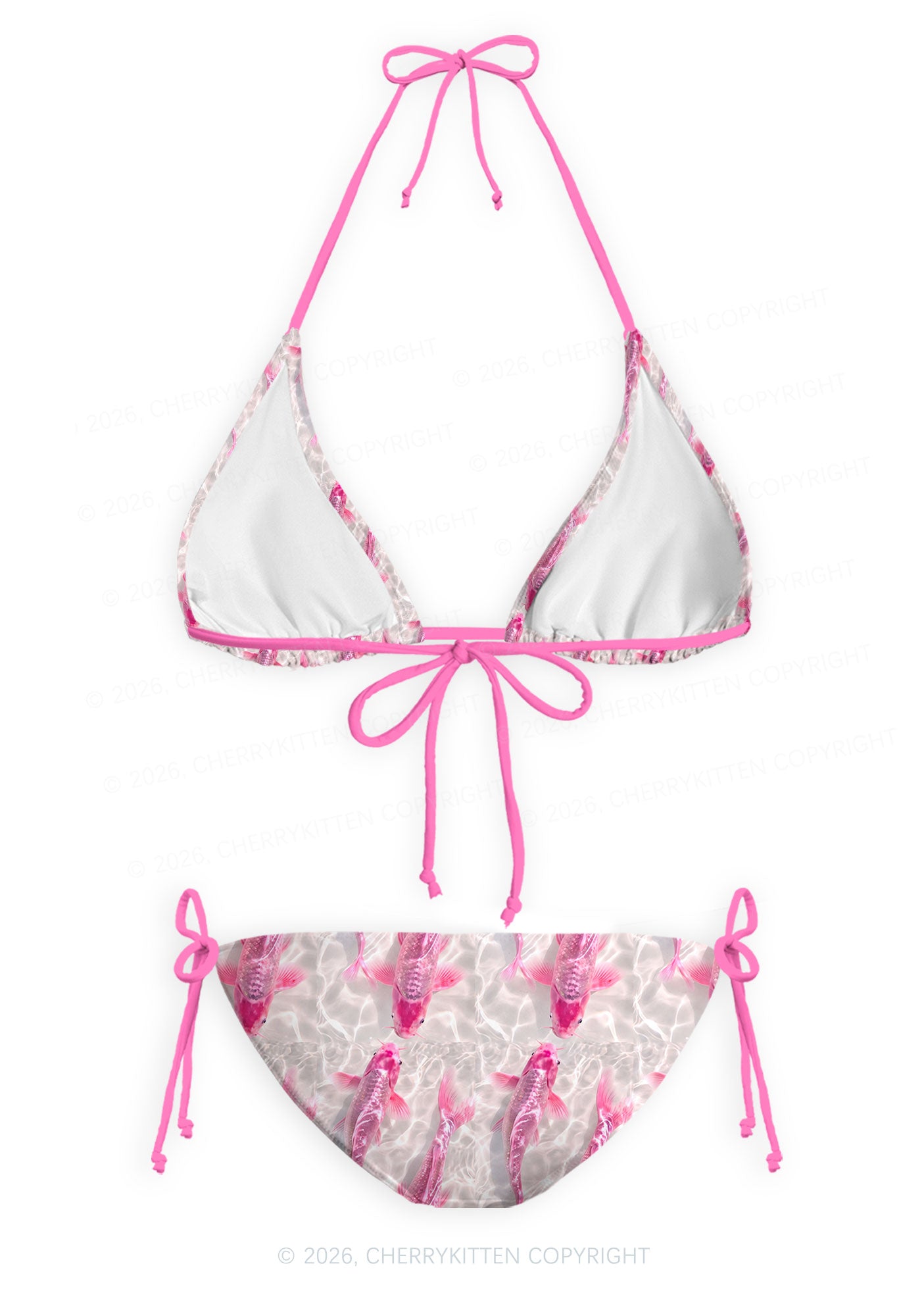 Pink Carp Water Ripple Y2K Print Bikini Set Cherrykitten