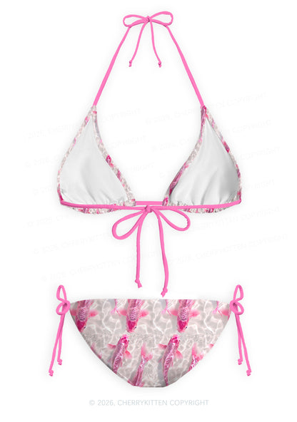Pink Carp Water Ripple Y2K Print Bikini Set Cherrykitten