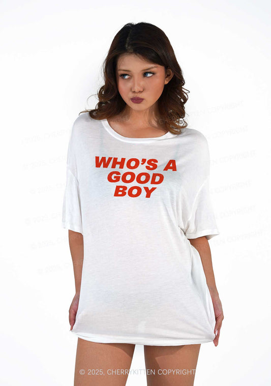 Who's A Good Boy Y2K Sheer Boyfriend Tee Cherrykitten