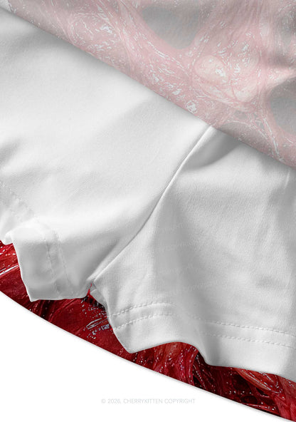 Red Anatomical Hearts Y2K Print Mini Skirt Cherrykitten
