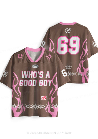 Brown Whos A Good Boy Y2K Sport Jersey Shirts Cherrykitten