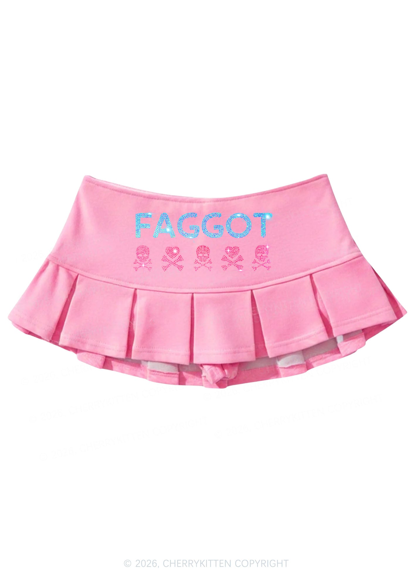 Rhinestone Faggot Skull Pride Y2K Mini Pleated Skirts Cherrykitten