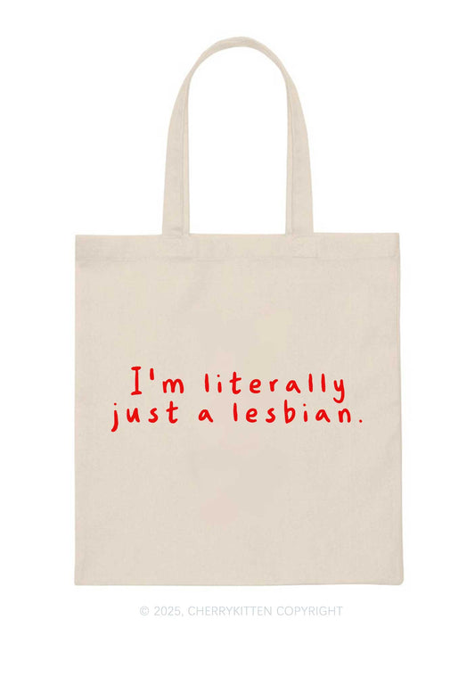 Just A Lesbian Pride Y2K Canvas Tote Bag Cherrykitten