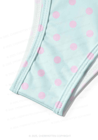 Mint Blue And Pink Dots Y2K Print Bikini Set Cherrykitten
