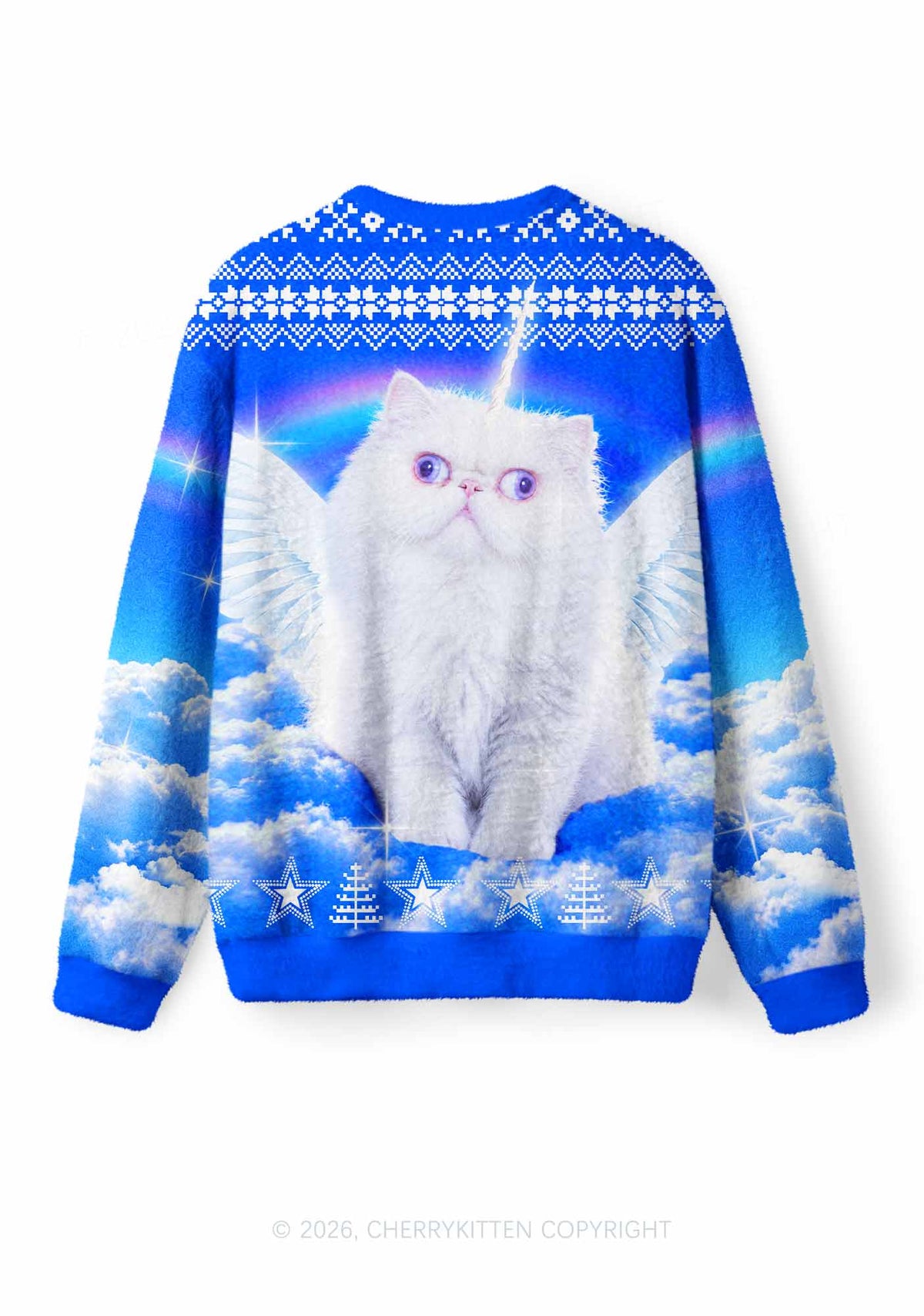 White Angel Unicorn Cat Y2K Knit Sweatshirt Cherrykitten