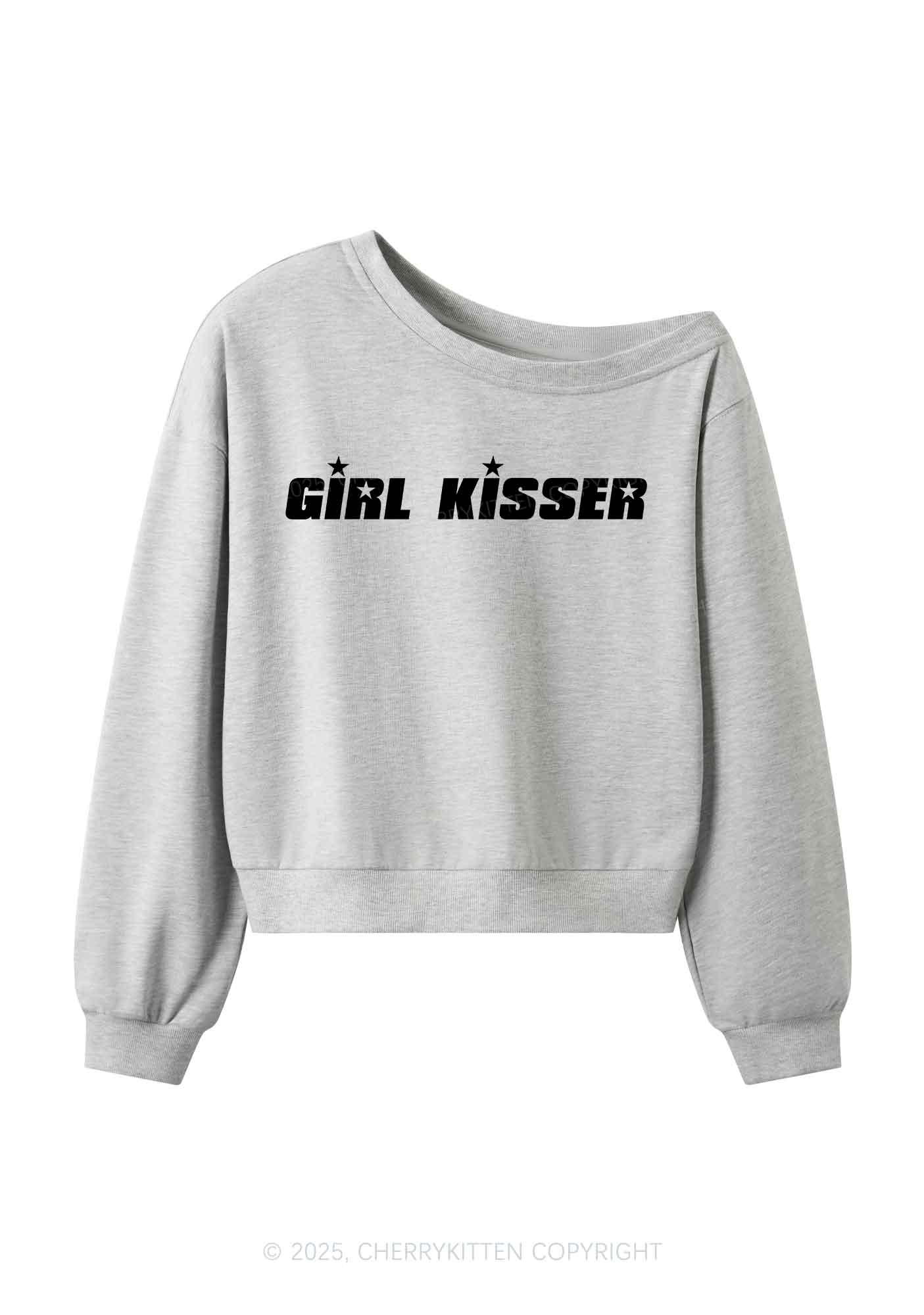 Girl Kisser Star Y2K Off Shoulder Sweatshirts Cherrykitten