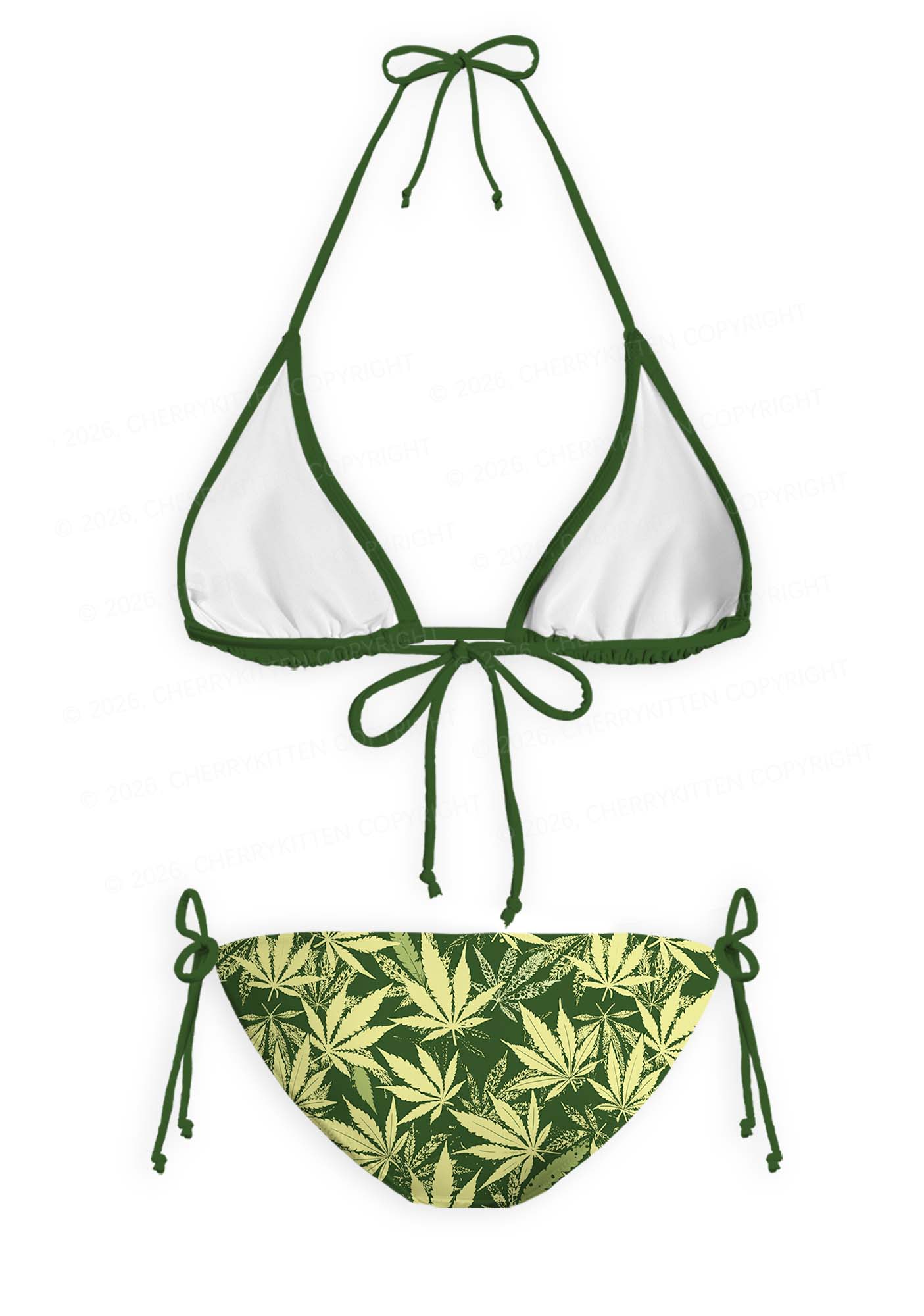 Green Wxxd Leaf Y2K Print Bikini Set Cherrykitten