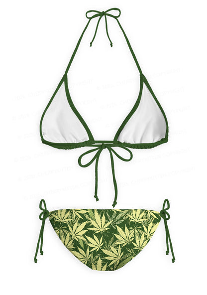 Green Wxxd Leaf Y2K Print Bikini Set Cherrykitten