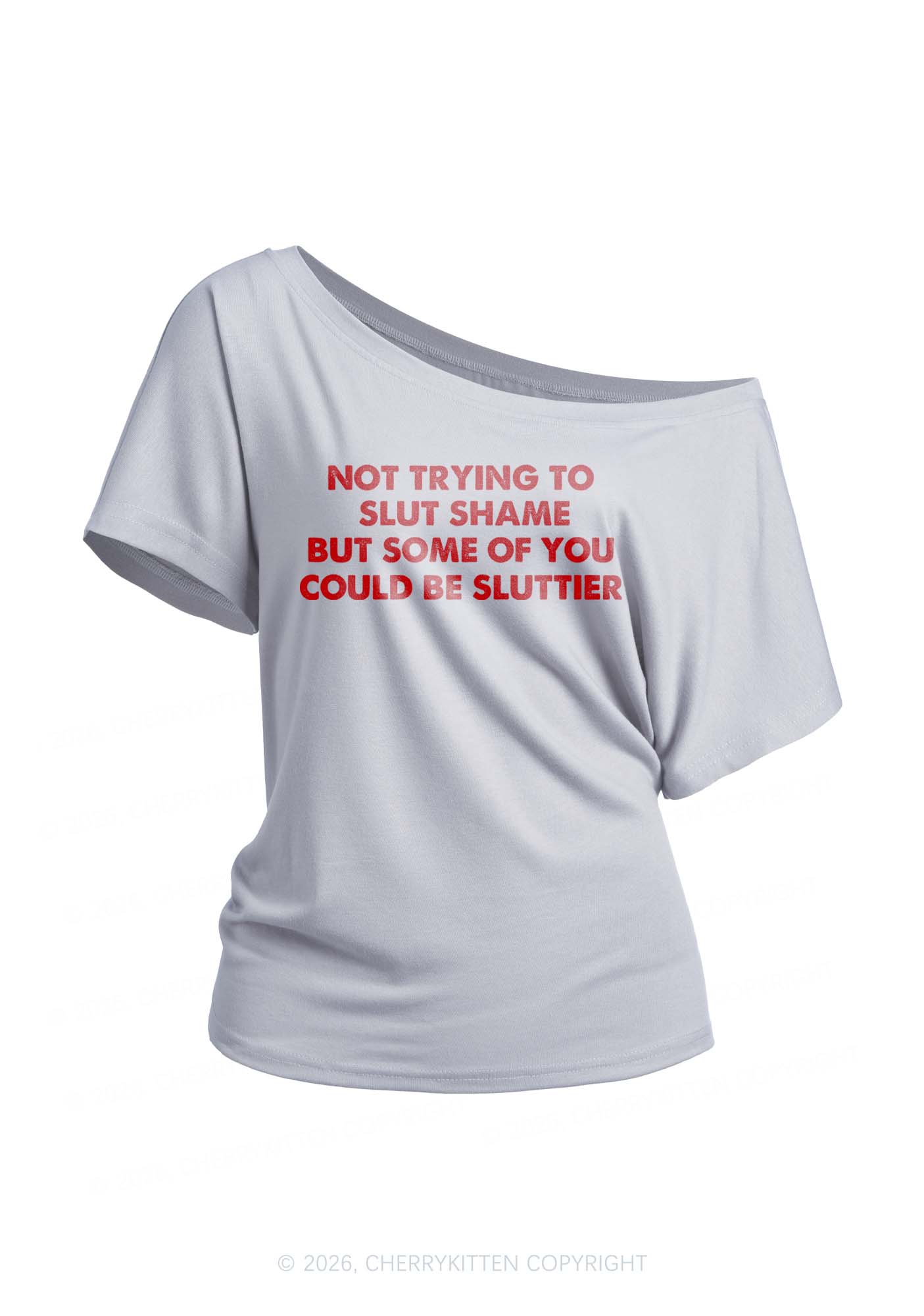 Not Trying To Slxt Shame Y2K Off Shoulder Tee Cherrykitten