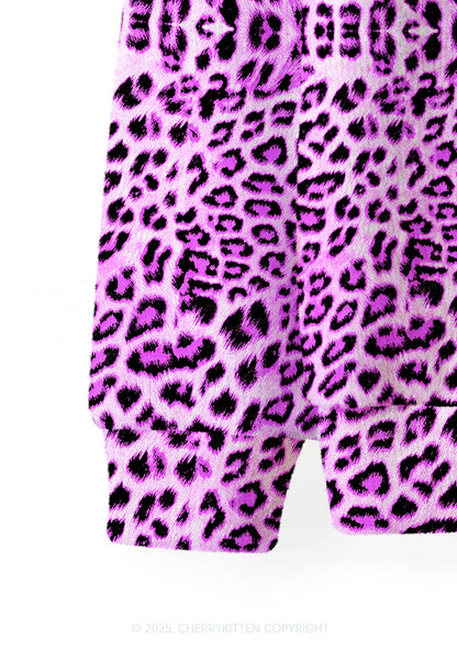 Dark Purple Leopard Y2K Christmas Cardigan Knit Sweatshirt Cherrykitten