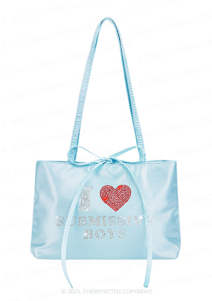 Rhinestone I Love S Boys Y2K Satin Bags Cherrykitten